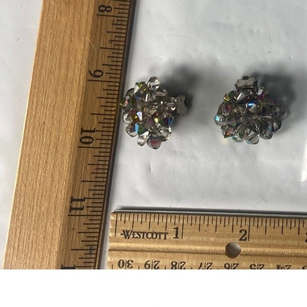 Vintage Rhinestone Cluster Clip On Earrings Sparkle Glamour